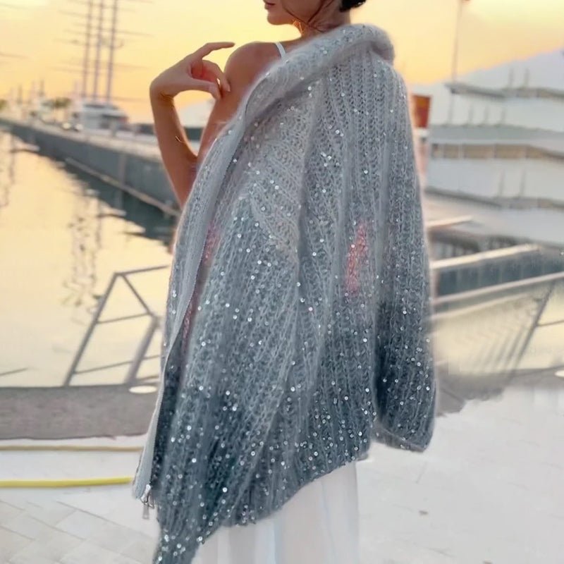 Pulover tricotat cu paiete uni